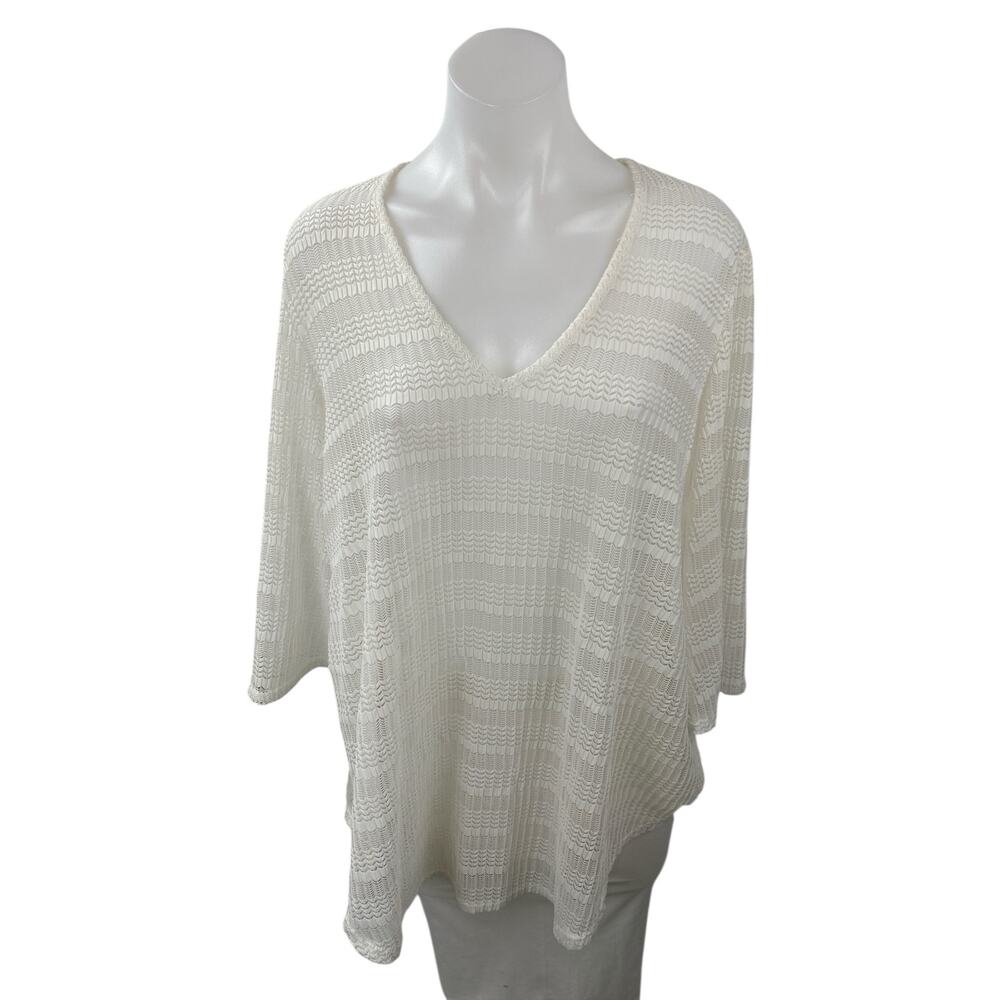 Jordan Taylor Women's White Knit Relaxed Long Sleeve V Neck Blouse Top Size M